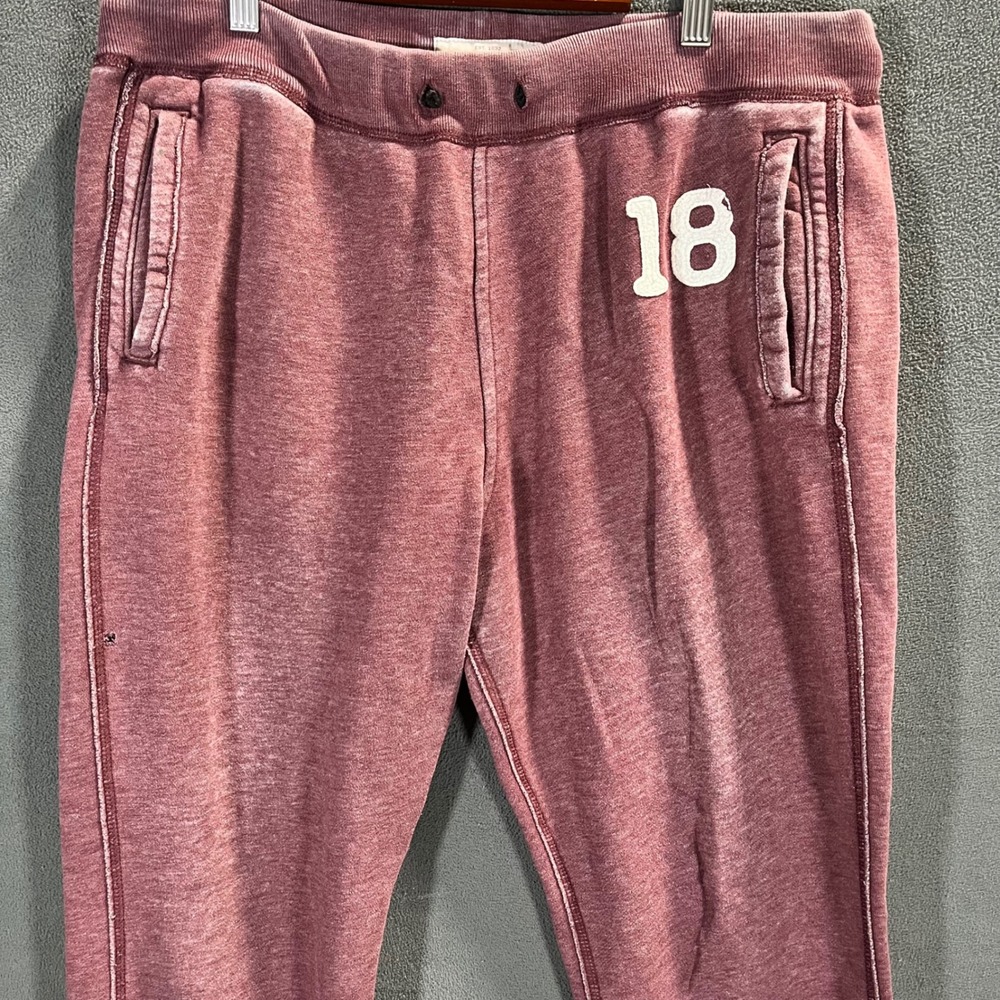 Abercrombie & Fitch Mens Jogger Sweatpants Burgundy Faded Fleece Size M 18 Logo